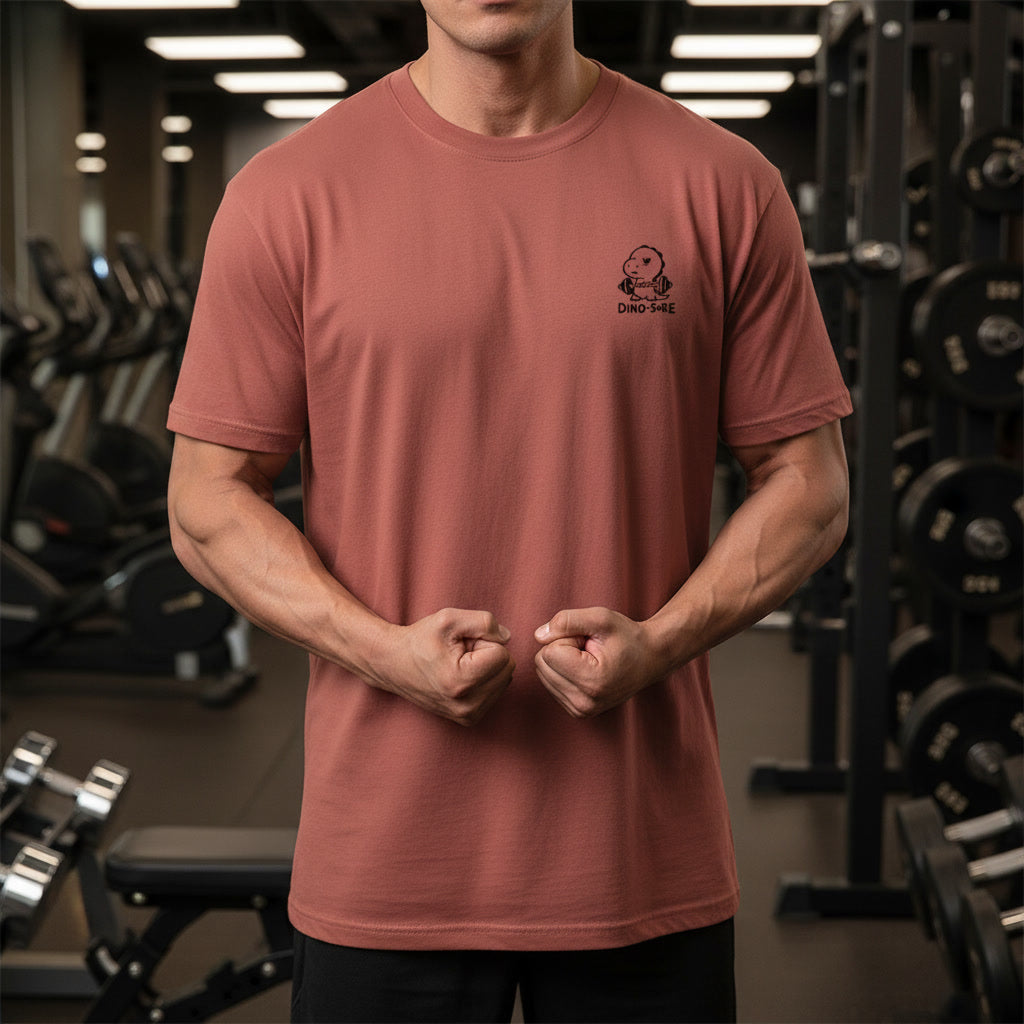 Dino-Sore oversized graphic gym T-shirt front view