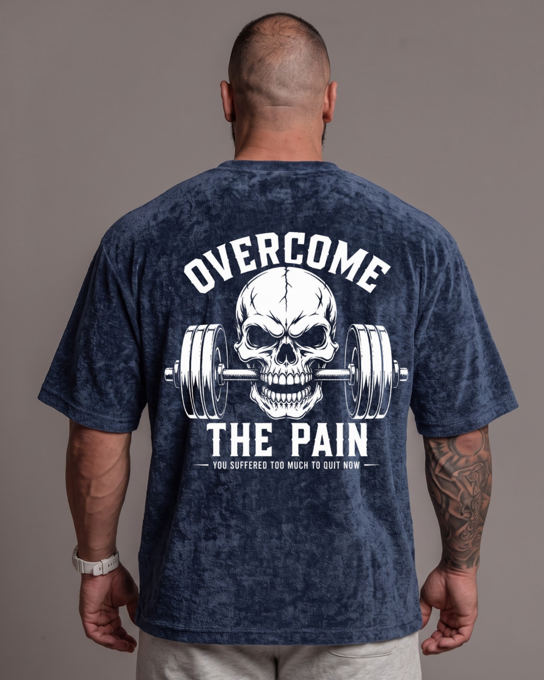Blue and Black acid wash skull graphic oversized tee back view