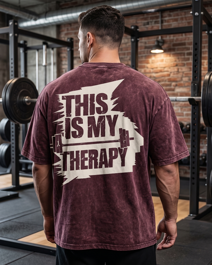 This Is My Therapy Maroon Vintage Acid Wash Oversized T-Shirt Back View
