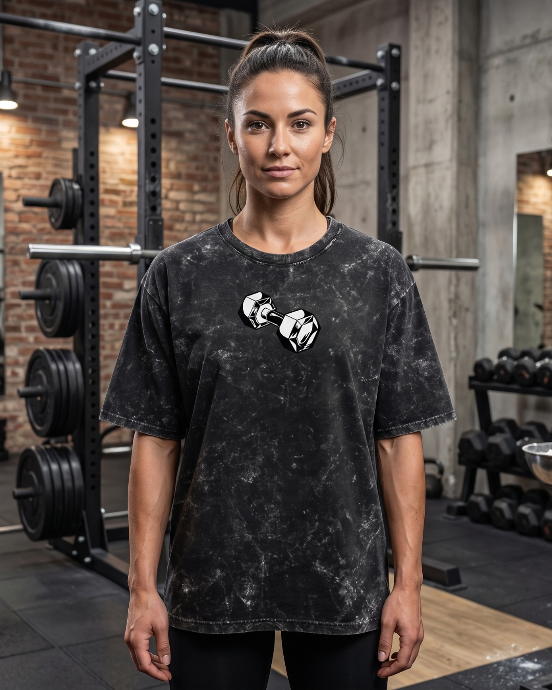This Is My Therapy Black Acid Wash Oversized Gym T-Shirt Back Barbell Graphic
