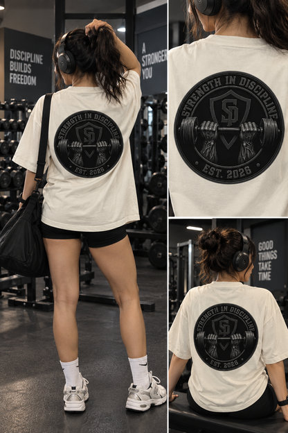 Strength in Discipline oversized gym t-shirt large back print