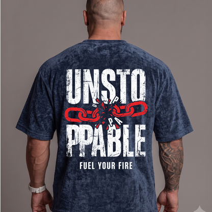 Unstoppable Fuel Your Fire Back Graphic Print Vintage Navy Blue Acid Wash T-Shirt