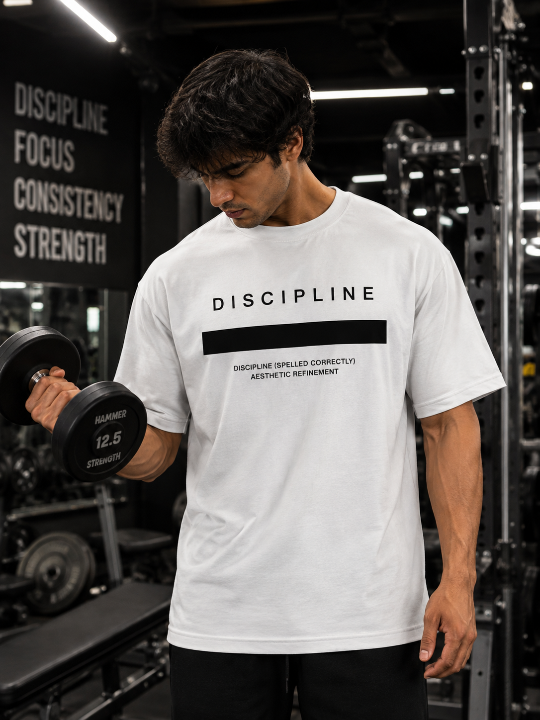 Discipline graphic oversized t shirt white