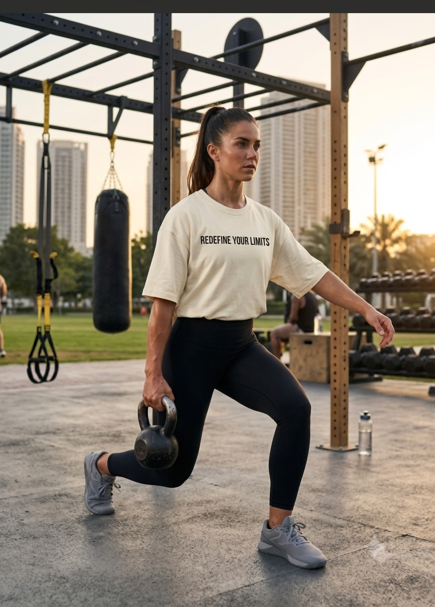 Redefine Your Limits oversized gym t shirt women's workout mockup